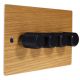 Solo Flat Plate Wood 4 Gang 2Way Push on/Push off  LED Dimmer Switch in Walnut with new designer Retro Black Knob