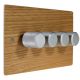 Solo Flat Plate Wood 4 Gang 2Way Push on/Push off  LED Dimmer Switch in Oak with designer Retro Satin Silver Knob