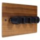 Solo Flat Plate Wood 4 Gang 2Way Push on/Push off 4 x 250W/VA Dimmer Switch in Walnut with designer Retro Black Knob