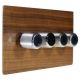 Solo Flat Plate Wood 4 Gang 2Way Push on/Push off  LED Dimmer Switch in Walnut with designer Retro Chrome Knob