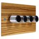 Solo Flat Plate Wood 4 Gang 2Way Push on/Push off 4 x 250W/VA Dimmer Switch in Zebrano with designer Retro Chrome Knob