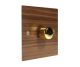 Walnut Flat Plate Wood 1 Gang 2Way Push on/Push off 400W/VA Dimmer Switch with Polished Brass Knob