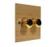 Solo Flat Plate Wood 2 Gang 2Way Push on/Push off 2 x 400W/VA Dimmer Switch in  Oak with Polished Brass Knob