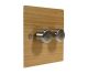 Solo Flat Plate Wood 2 Gang 2Way Push on/Push off 2 x 400W/VA Dimmer Switch in  Oak with Satin Stainless knob