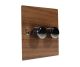 Walnut Flat Plate Wood 2 Gang 2Way Push on/Push off  LED Dimmer Switch with Black Nickel Knob