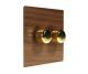 Walnut Flat Plate Wood 2 Gang 2Way Push on/Push off LED Dimmer Switch with Polished Brass Knob