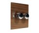 Walnut Flat Plate Wood 2 Gang 2Way Push on/Push off 2 x 400W/VA Dimmer Switch with Polished Stainless Knob