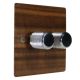 Solo Flat Plate Wood 2 Gang 2Way Push on/Push off 2 x 250W/VA Dimmer Switch in Walnut with designer Retro Chrome Knob