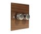 Walnut Flat Plate Wood 2 Gang 2Way Push on/Push off 2 x 250W/VA Dimmer Switch with Satin Stainless Knob