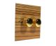 Solo Flat Plate Wood 2 Gang 2Way Push on/Push off 2 x 400W/VA Dimmer Switch in Zebrano with Polished Brass Knob