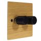 Solo Flat Plate Wood 2 Gang 2Way Push on/Push off 2 x 250W/VA Dimmer Switch in Oak with designer Retro Black Knob