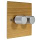 Solo Flat Plate Wood 2 Gang 2Way Push on/Push off 2 x 400W/VA Dimmer Switch in Oak with designer Retro Satin Silver Knob