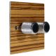 Solo Flat Plate Wood 2 Gang 2Way Push on/Push off 2 x 400W/VA Dimmer Switch in Zebrano with designer Retro Chrome Knob