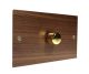 Walnut Flat Plate Wood 1 Gang 2Way Push on/Push off 1000W/VA Dimmer Switch on a Twin Plate with Polished Brass Knob