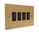 Solo Flat Plate Wood 4 Gang 2Way 10Amp Rocker Switch in Oak with Black Rocker