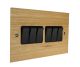 Solo Flat Plate Wood 6 Gang 2Way 10Amp Rocker Switch in Oak with Black Rocker