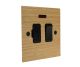 Solo Flat Plate Wood 1 Gang 13Amp Switch Fuse Spur with Neon in Oak with Black Rocker