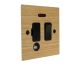 Solo Flat Plate Wood 1 Gang 13Amp Switch Fuse Spur with Neon and Flex Outlet in Oak with Black Rocker