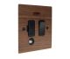 Walnut Flat Plate Wood 1 Gang 13Amp Switch Fuse Spur with Neon and Flex Outlet with Black Rocker