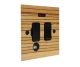 Solo Flat Plate Wood 1 Gang 13Amp Switch Fuse Spur with Neon and Flex Outlet in Zebrano with Black Insert