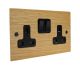 Solo Flat Plate Wood 2 Gang 13Amp Switched Socket in Oak with Black Rocker