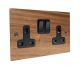 Walnut Flat Plate Wood 2 Gang 13Amp Switched Socket with Black Rocker