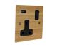 Solo Flat Plate Wood  1G 13A Switched USB charging Socket in Oak with black trim