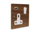 Solo Flat Plate Wood  1G 13A Switched USB charging Socket in Walnut with white trim