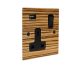 Solo Flat Plate Wood  1G 13A Switched USB charging Socket in Zebrano with black trim