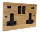 Solo Flat Plate Wood  2G 13A Switched USB charging Socket in Oak with black trim