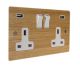 Solo Flat Plate Wood  2G 13A Switched USB charging Socket in Oak with white trim