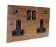 Solo Flat Plate Wood  2G 13A Switched USB charging Socket in Walnut with black trim