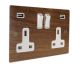 Solo Flat Plate Wood  2G 13A Switched USB charging Socket in Walnut with white trim