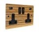 Solo Flat Plate Wood  2G 13A Switched USB charging Socket in Zebrano with black trim