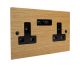 Solo Flat Plate Wood  2G 13A Unswitched USB charging Socket in Oak with black trim