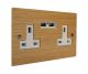 Solo Flat Plate Wood  2G 13A Unswitched USB charging Socket in Oak with white trim