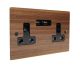 Solo Flat Plate Wood  2G 13A Unswitched USB charging Socket in Walnut with black trim