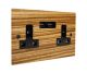 Solo Flat Plate Wood  2G 13A Unswitched USB charging Socket in Zebrano with black trim