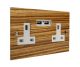 Solo Flat Plate Wood  2G 13A Unswitched USB charging Socket in Zebrano with white trim