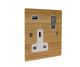 Solo Flat Plate Wood  1G 13A Switched USB charging Socket in Oak with Satin Rocker and white trim