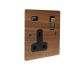 Solo Flat Plate Wood  1G 13A Switched USB charging Socket in Walnut with Antique Rocker and black trim