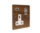 Solo Flat Plate Wood  1G 13A Switched USB charging Socket in Walnut with Polished Rocker and white trim