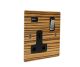 Solo Flat Plate Wood  1G 13A Switched USB charging Socket in Zebrano with Polished Rocker and black trim