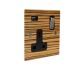 Solo Flat Plate Wood  1G 13A Switched USB charging Socket in Zebrano with Satin Rocker and black trim