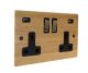 Solo Flat Plate Wood  2G 13A Switched USB charging Socket in Oak with Antique Rocker and black trim