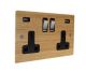 Solo Flat Plate Wood  2G 13A Switched USB charging Socket in Oak with Polished Rocker and black trim