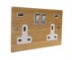 Solo Flat Plate Wood  2G 13A Switched USB charging Socket in Oak with Polished Rocker and white trim