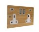 Solo Flat Plate Wood  2G 13A Switched USB charging Socket in Oak with Satin Rocker and white trim