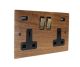 Solo Flat Plate Wood  2G 13A Switched USB charging Socket in Walnut with Antique Rocker and black trim