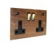 Solo Flat Plate Wood  2G 13A Switched USB charging Socket in Walnut with Brass Rocker and black trim